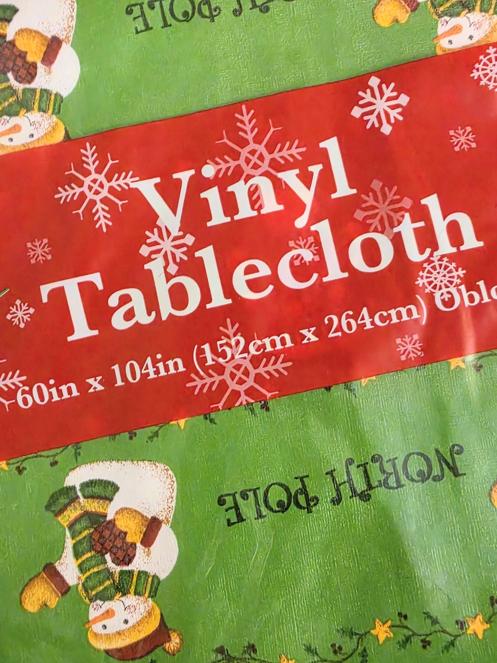 Christmas Vinyl Tablecloth 69x104 Rectangle Snowman Green Holiday Waterproof